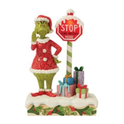 Enesco Jim Shore Grinch By Light-Up Stop Sign Figurine, 9.3" -Enesco Store Jim Shore Grinch by Stop Sign LED Figurine 6017063 02