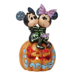 Enesco Jim Shore Disney Mickey And Minnie On Pumpkin Light-Up Figurine, 7.2" -Enesco Store Jim Shore Mickey Minnie Skeletons LightUp Figurine 6016596 02