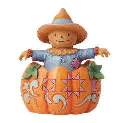 Enesco Jim Shore Scarecrow Inside A Pumpkin Figurine, 3.58"