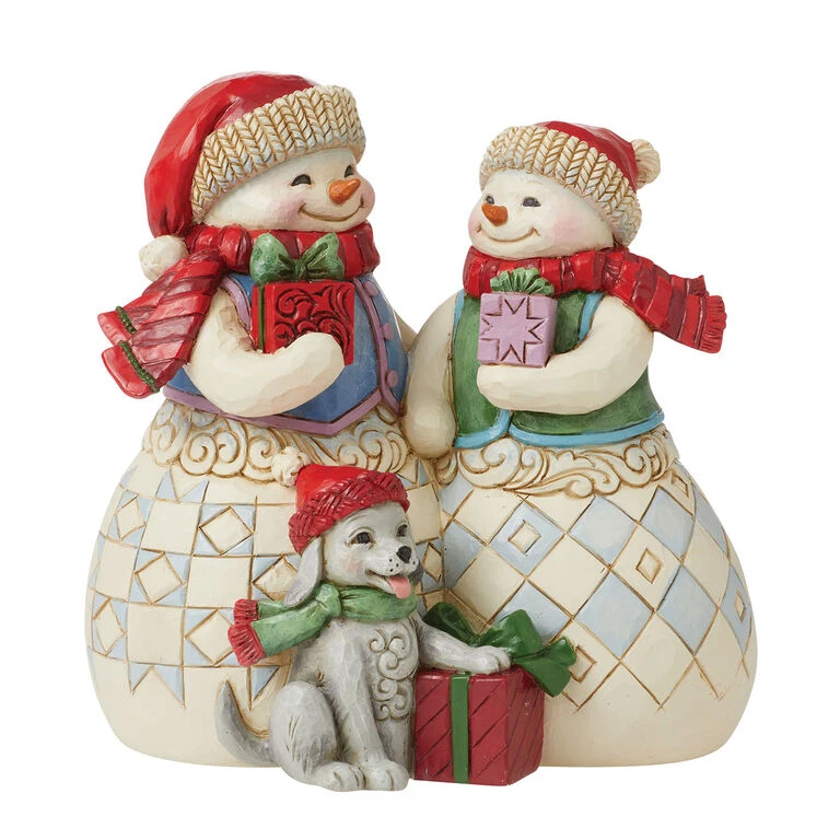 Enesco Jim Shore Snow Couple With Puppy Figurine, 5.12" 3 Enesco Jim Shore Snow Couple With Puppy Figurine, 5.12"