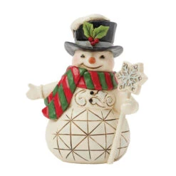 Enesco Jim Shore Heartwood Creek Snowman With Snowflake Cane Mini Figurine, 3.82"