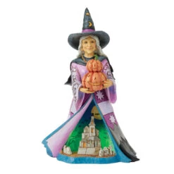 Enesco Jim Shore Witch And Pumpkins Light-Up Figurine, 8.27" H