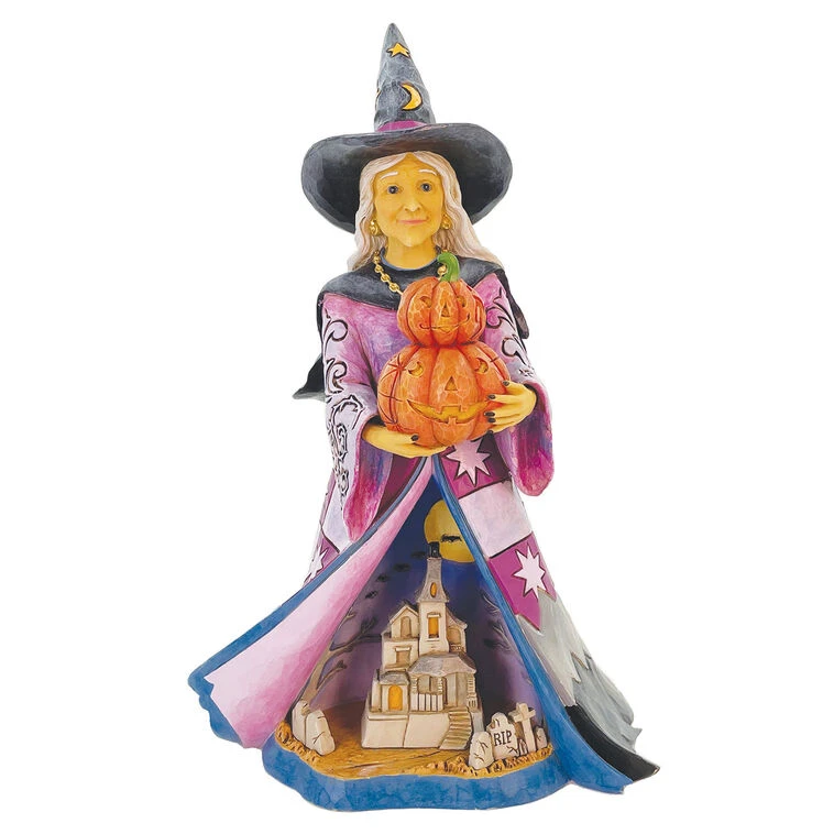 Enesco Jim Shore Witch And Pumpkins Light-Up Figurine, 8.27" H 4 Enesco Jim Shore Witch And Pumpkins Light-Up Figurine, 8.27" H - Image 2