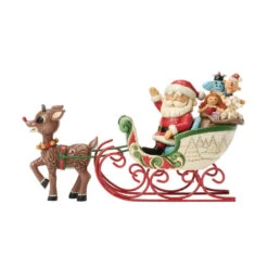 Enesco Jim Shore Rudolph Pulling Santa In Sleigh Figurine, 5"