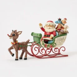 Enesco Jim Shore Rudolph Pulling Santa In Sleigh Figurine, 5" -Enesco Store Rudolph the RedNosed Reindeer and Santa Figurine 6017194 03