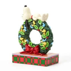 Enesco Jim Shore Peanuts Snoopy Sleeping On Light-Up Wreath Figurine, 7.13" -Enesco Store Snoopy Atop LightUp Wreath Figurine 6017242 05