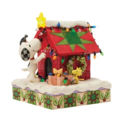 Enesco Jim Shore Peanuts Snoopy Decorating Doghouse Light-Up Figurine, 6.3" -Enesco Store Snoopy Decorates Doghouse for Holidays Figurine 6017241 02
