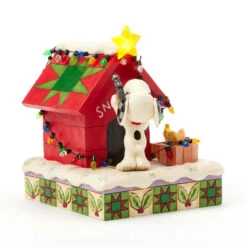 Enesco Jim Shore Peanuts Snoopy Decorating Doghouse Light-Up Figurine, 6.3" -Enesco Store Snoopy Decorates Doghouse for Holidays Figurine 6017241 05