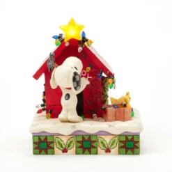 Enesco Jim Shore Peanuts Snoopy Decorating Doghouse Light-Up Figurine, 6.3" -Enesco Store Snoopy Decorates Doghouse for Holidays Figurine 6017241 06