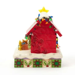 Enesco Jim Shore Peanuts Snoopy Decorating Doghouse Light-Up Figurine, 6.3" -Enesco Store Snoopy Decorates Doghouse for Holidays Figurine 6017241 07